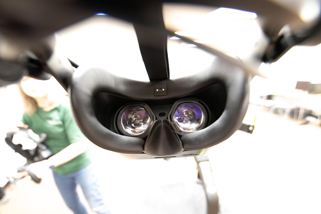 VR Goggles as seen from the user's perspective as the user is putting them on.